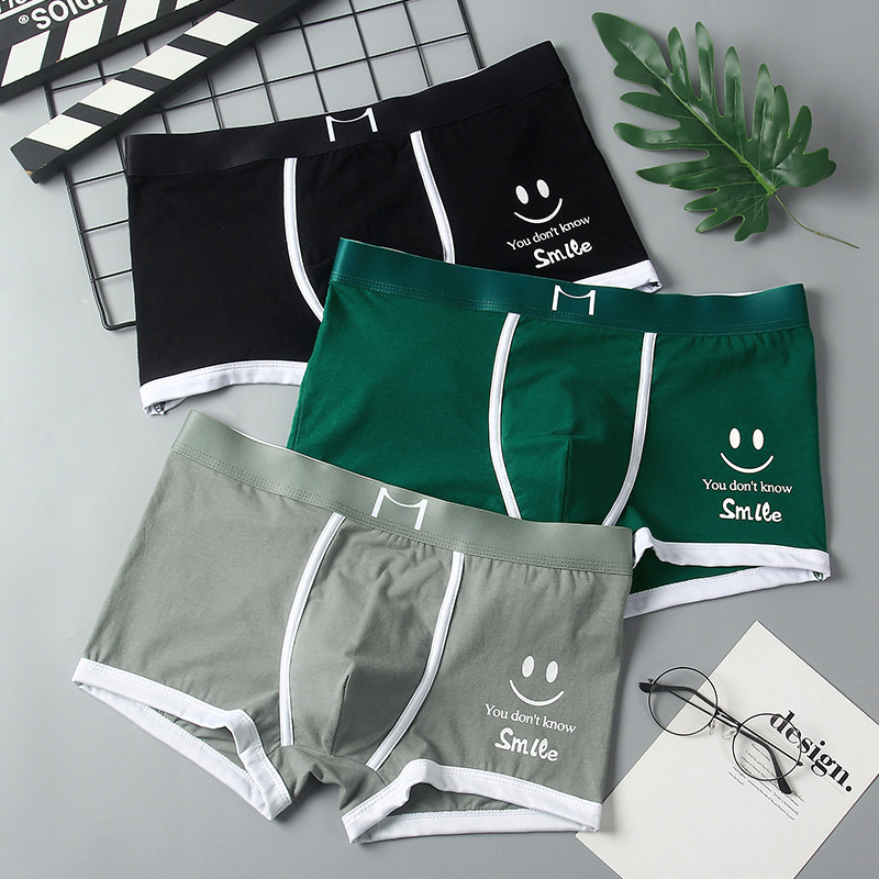 Men's underwear men's personalized smiley face boxers summer sports breathable shorts youth mid-waist boxers head