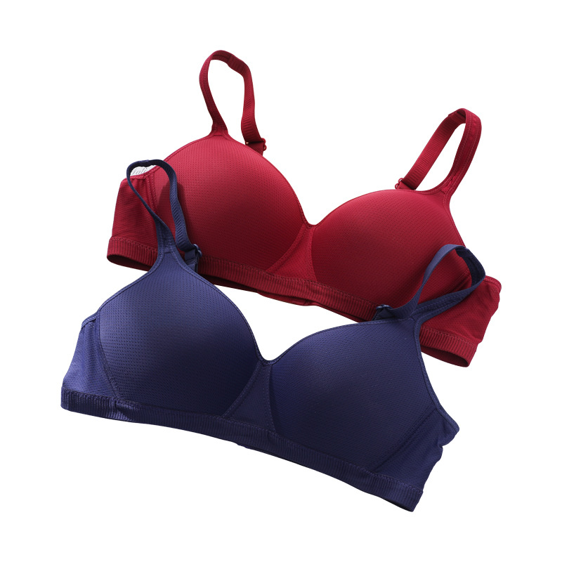 Fábrica de stock sin anillo de acero ligero delgado y transpirable sin ropa interior esponja, gran pecho pequeño sujetador anti-caída
