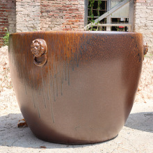 批发陶罐带狮耳流金岁月缸水缸庭院大型鱼缸复古招财摆件陶瓷水缸