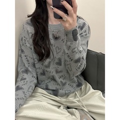 气质宽松外穿慵懒风套头毛衣女2025秋冬季新款爱心提花长袖针织衫
