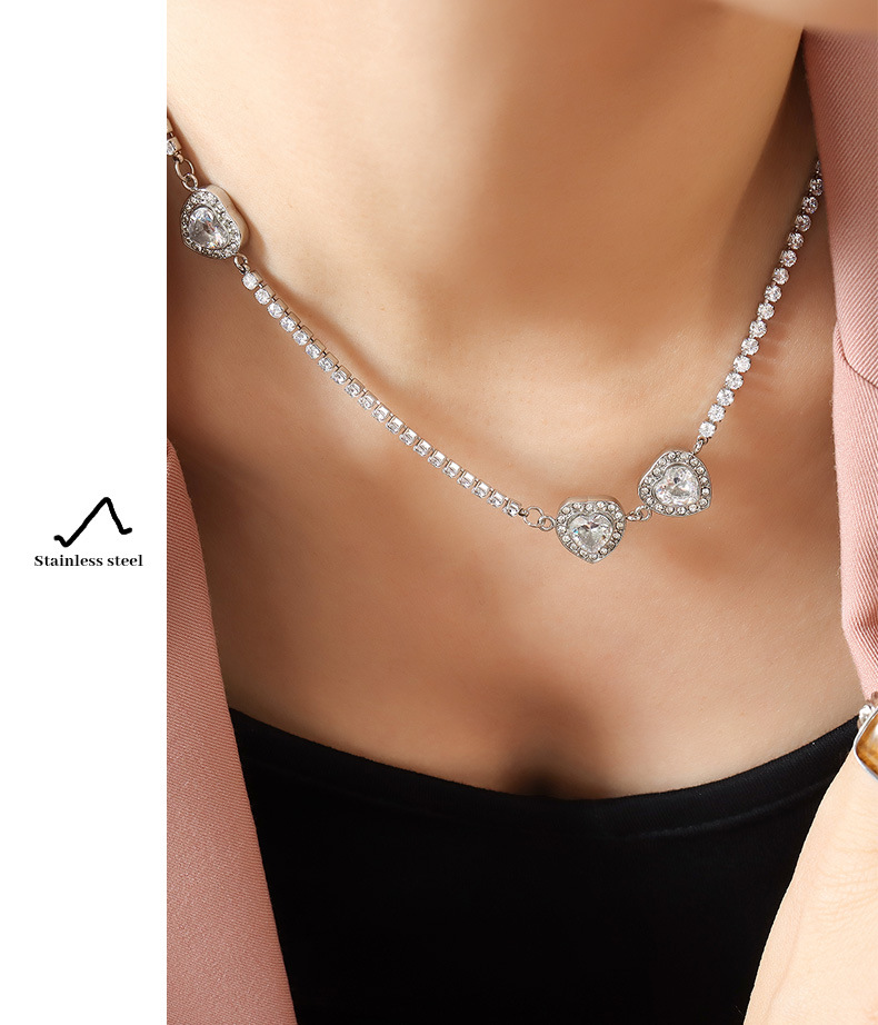 Fashion Heart Shape Titanium Steel Plating Inlay Zircon Necklace 1 Piece