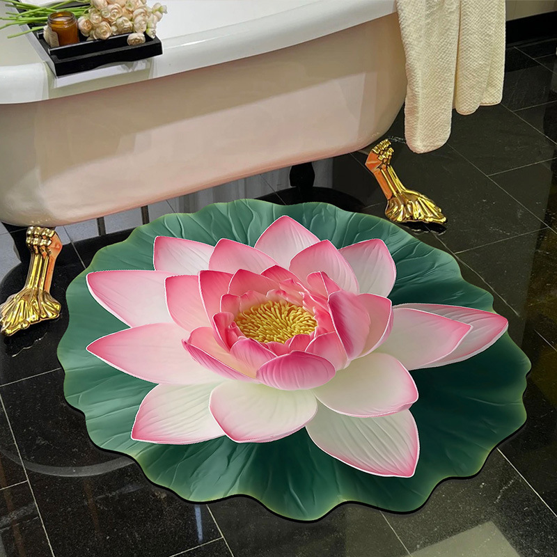 跨境立体视觉浴室易打理硅藻泥地垫花卉家用卫生间门口防滑垫批发|undefined