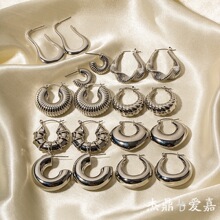 钢色不锈钢法式光面空心耳环INS网红博主同款时尚百搭圈圈耳环女