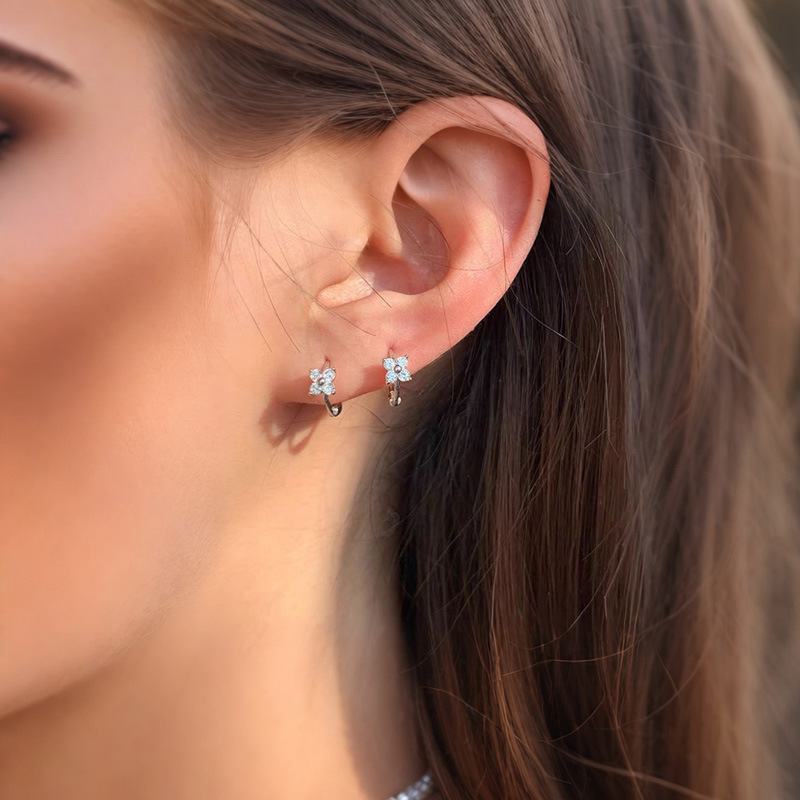 Women's Gender 1 Pair 925 Sterling Silver Zircon 925 Sterling Silver Earrings Leaf Flower Earrings