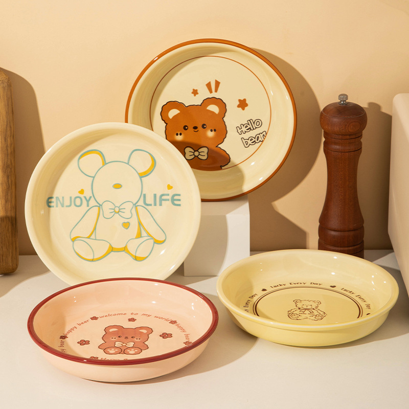 Cartoon bear hogar cubiertos de cerámica platos cucharas conjuntos de platos de cerámica red regalo de cumpleaños platos de arroz platos