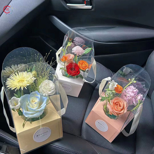 PVC Portable Box Transparent Rose Fresh Flowers Packaging Hand-Held Flower Vase Bag Bouquet Box Flower Gift Box DIY Handmade Floral Arrangement