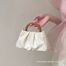 鹿子 2025新款女包春夏新中式木质手柄褶皱云朵包手提斜挎小包