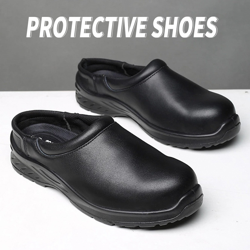 夏季一脚蹬劳保鞋男防砸防滑防水耐油轻便厨师鞋钢包头工作鞋