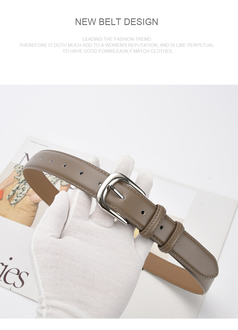 Casual Square Solid Color Two-layer Cowhide Alloy Leather Alloy Buckle Belt display picture 2