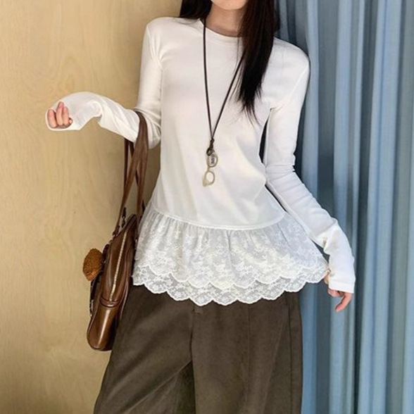 White Lace Inner Layering Shirt for Women 2025 Autumn and Winter Layered Korean Fashion Long-Sleeved T-Shirt Top White Lace Inner Layering Shirt for Women 2025 Autumn and Winter Layered Korean Fashion Long-Sleeved T-Shirt Top
