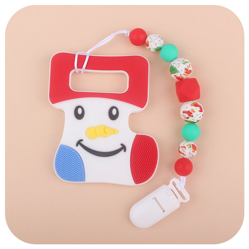 Nueva Navidad impreso serie de cuentas de silicona DIY bebé calmante Santa Claus silicona chupete cadena juguete mordedor