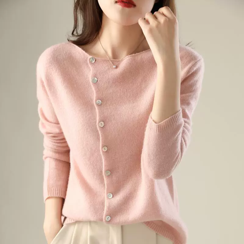 Autumn cashmere thin knitted cardigan with a round collar