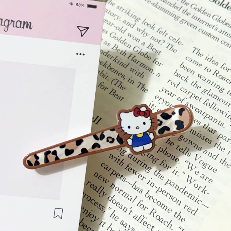 Акриловые заколки Hello Kitty, милые принты (леопард, горох, клетка), лёгкий набор из 6 штук