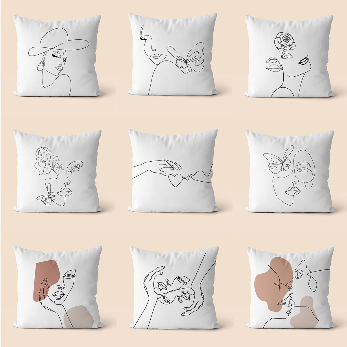 Geometric Abstract Printed Pillowcase Short Plush Cushion Linen Peach Skin Cross-Border New Home Sofa Cushion Cover