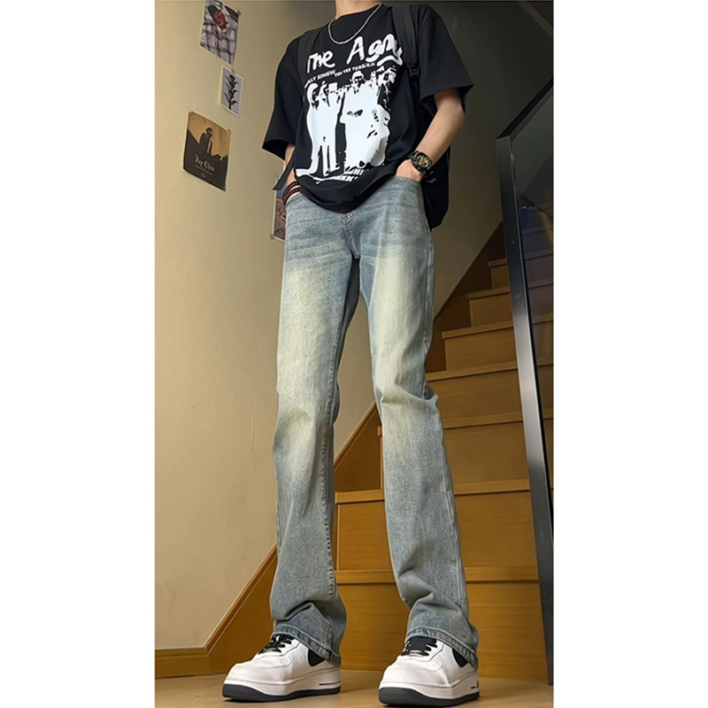 boy Style Washed Vintage Jeans For Men Spring Autumn Straight Loose European American High Street Vibe Long Casual Pants_viptrois.com