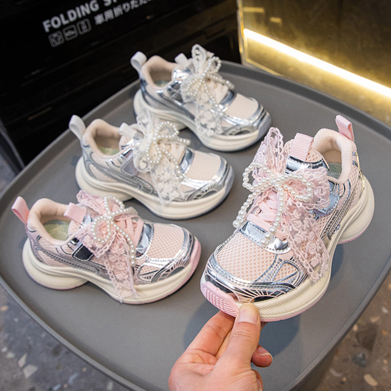 子供用スポーツシューズ、女の子用メッシュシューズ、2025年春秋の新しい通気性のあるカジュアルシューズ、多用途の柔らかい底の女の子用お父さん靴|undefined