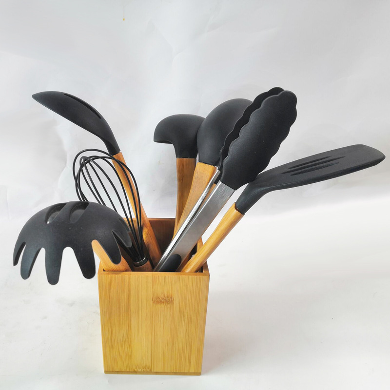 Creative Bamboo Kitchen Set Household Bamboo Handle Kitchen Utensils Soup Spoon Cooking Spatula Egg Beater Spaghetti Fishing and Other Factory Wholesale
