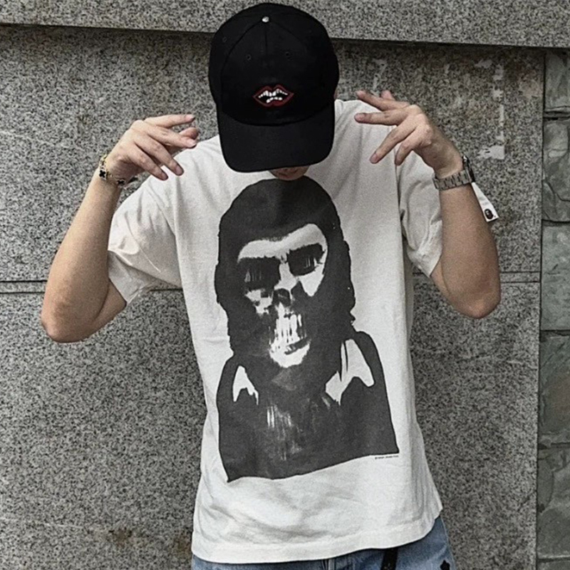 Saint Michacl Club X Bape Joint Model Skull Ape Bust Short-Sleeved T-Shirt Men's and Women's Trendy Cotton