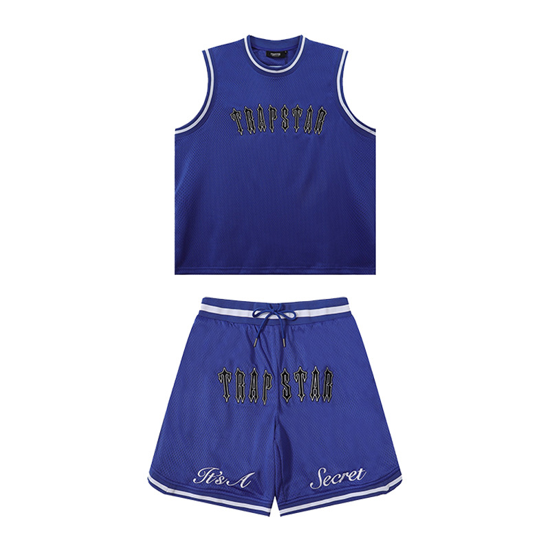 Trapstar short-sleeved jersey shorts suit mesh embroidery blue basketball men uk summer cross-border Zeng XJ