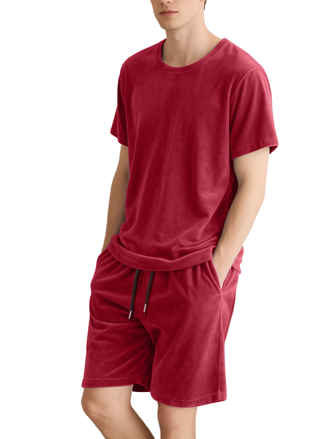 Nuevo transfronterizo de Europa y América Amazon TEMU nuevo hombre de manga corta pantalones cortos deportivos casuales cuello redondo T-shirt de color sólido