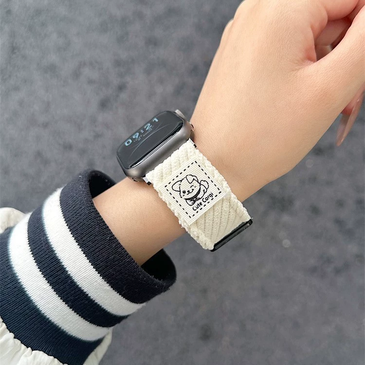Осенне-зимний вельветовый ремешок с мультяшным щенком для iWatch9, подходит для Apple Watch 8/7/6/Series и S10