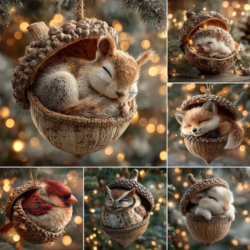 Cross-Border New Chestnut Squirrel Hedgehog Christmas Decorations Christmas Tree Pendant 2D Flat Printing Acrylic Pendant Cross-Border New Chestnut Squirrel Hedgehog Christmas Decorations Christmas Tree Pendant 2D Flat Printing Acrylic Pendant