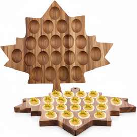 木质枫叶鸡蛋托盘餐盘相思木点心盘木制托盘展示盘披萨盘圆木盘