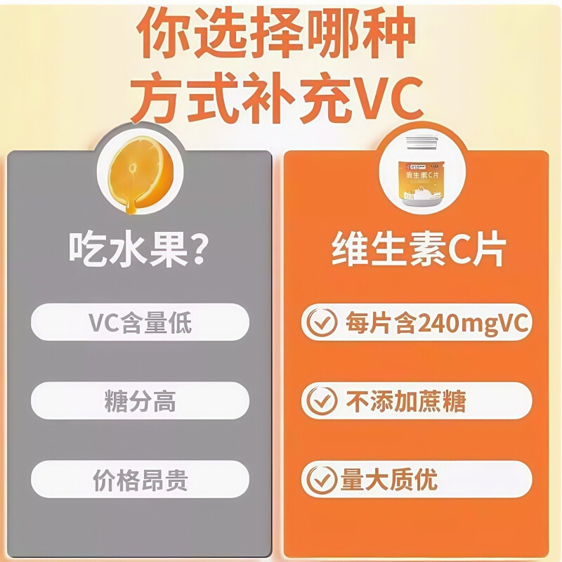 ビタミンc咀嚼片VCビタミン120片vc片児童成人補非充維c甜橙味高含有量|undefined