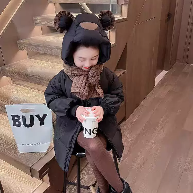 女童羽绒服外套秋冬装洋气中长款羽绒棉服2024新款儿童装加厚