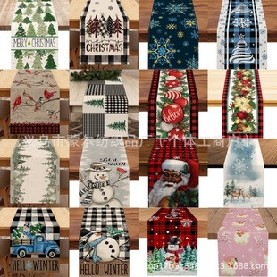 Cross-border Amazon Greek Explosions Christmas Table Runner Winter Snowman Santa Claus Printed Table Mat Linen