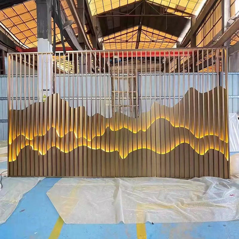 Outdoor Courtyard Garden Background Wall Welcome Wall Grille Landscape Wall Metal Stainless Steel Rockery Screen Shadow Wall