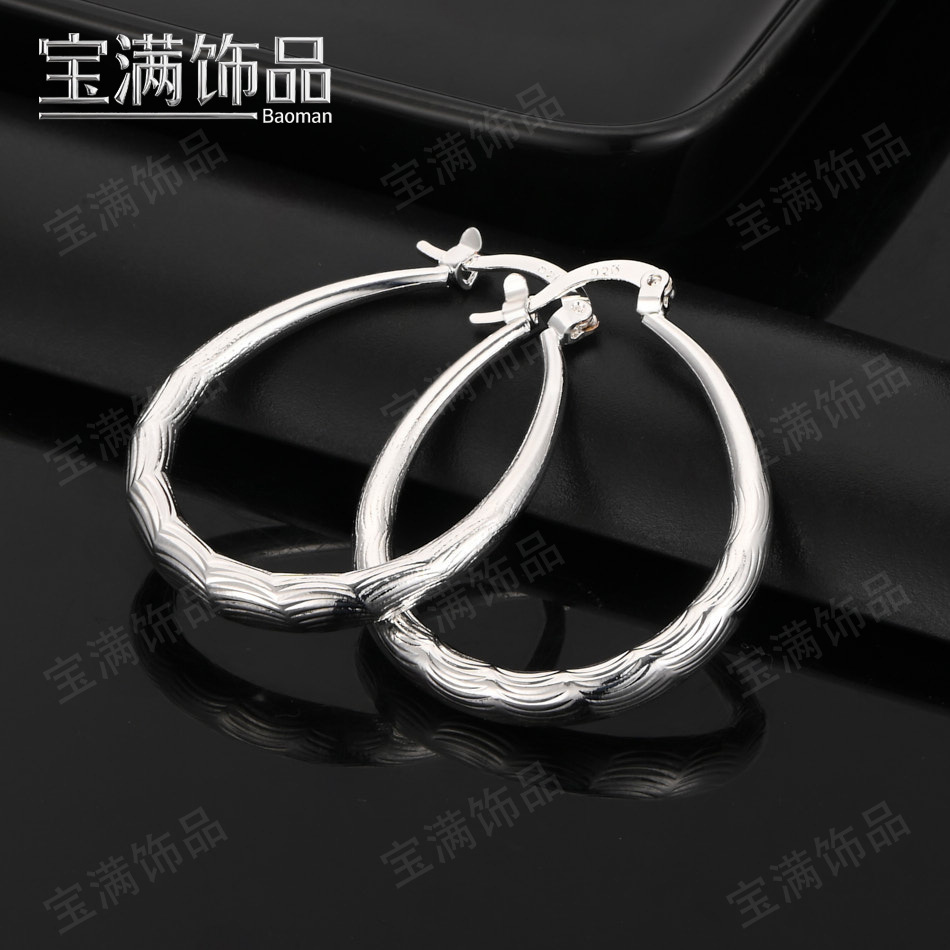925 Silver Plated Water Ripple Geometric Hoop Earrings for Women, Fashionable and Elegant European and American Style Earrings, Cross-Border Foreign Trade Hot Selling