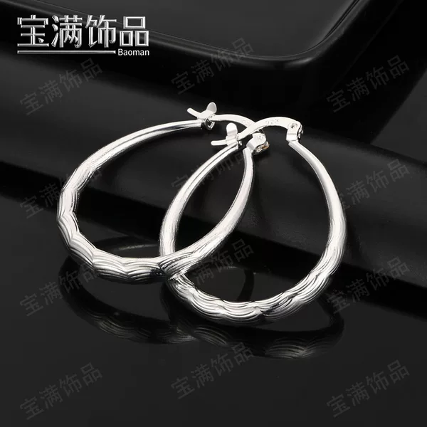925 Silver Plated Water Ripple Geometric Hoop Earrings for Women, Fashionable and Elegant European and American Style Earrings, Cross-Border Foreign Trade Hot Selling