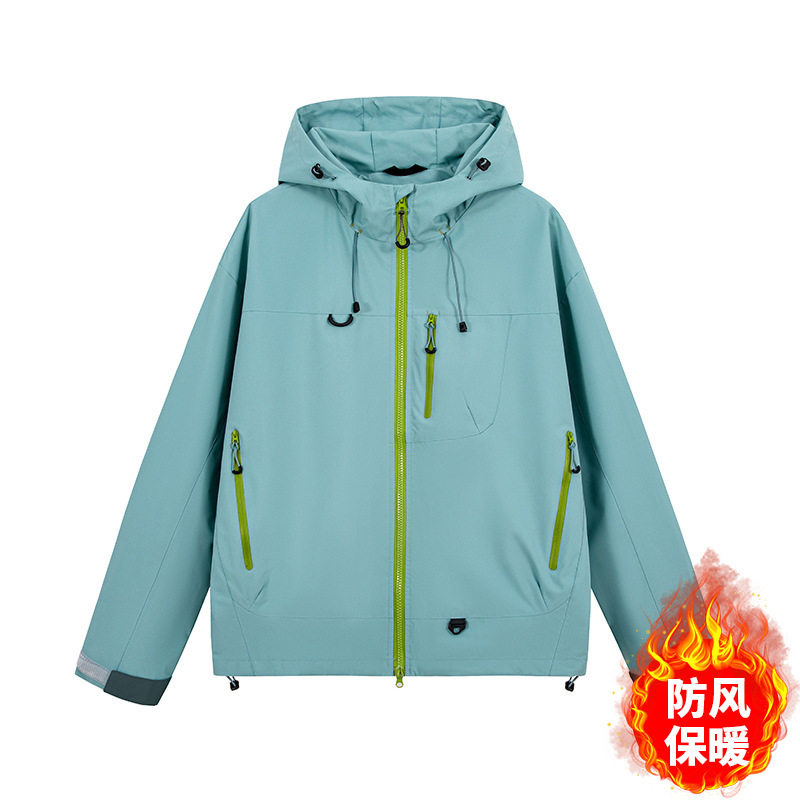 美式复古撞色山系冲锋衣多拉链设计连帽外套户外防水徒步登山夹克|undefined