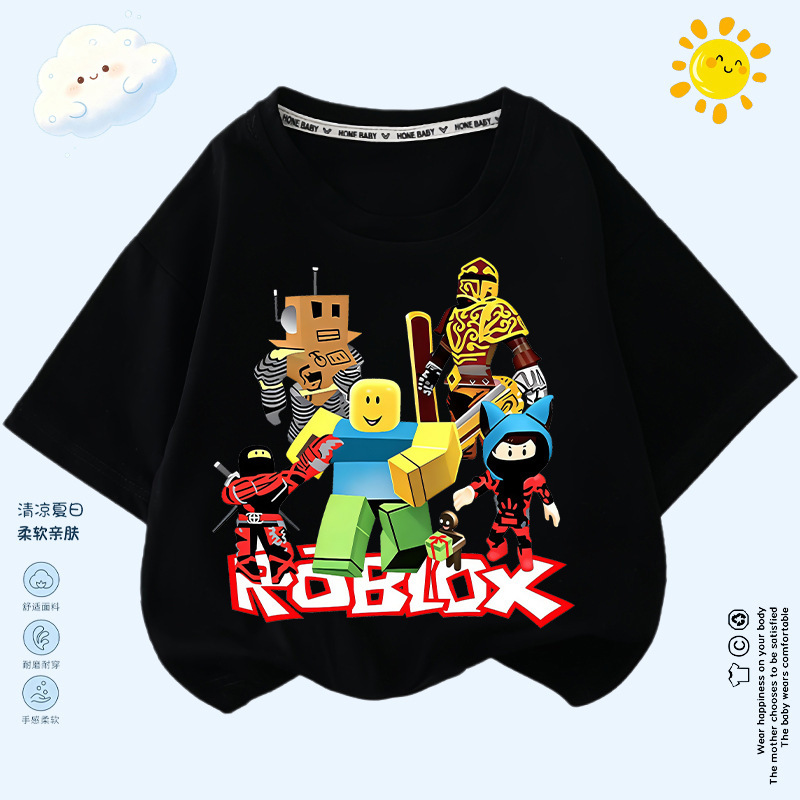 Roblox Short-Sleeve T-Shirt for Boys, Summer Thin Top, Children's Clothing, Roblox Print Half-Sleeve Shirt, Trendy T-Shirt Roblox Short-Sleeve T-Shirt for Boys, Summer Thin Top, Children's Clothing, Roblox Print Half-Sleeve Shirt, Trendy T-Shirt