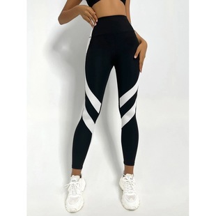 European and American Cross-border New Yoga Pants Stitching High Waist Sexy Running Pants Women's Hip-lifting Sweat-wicking Leggings for Outer Wear