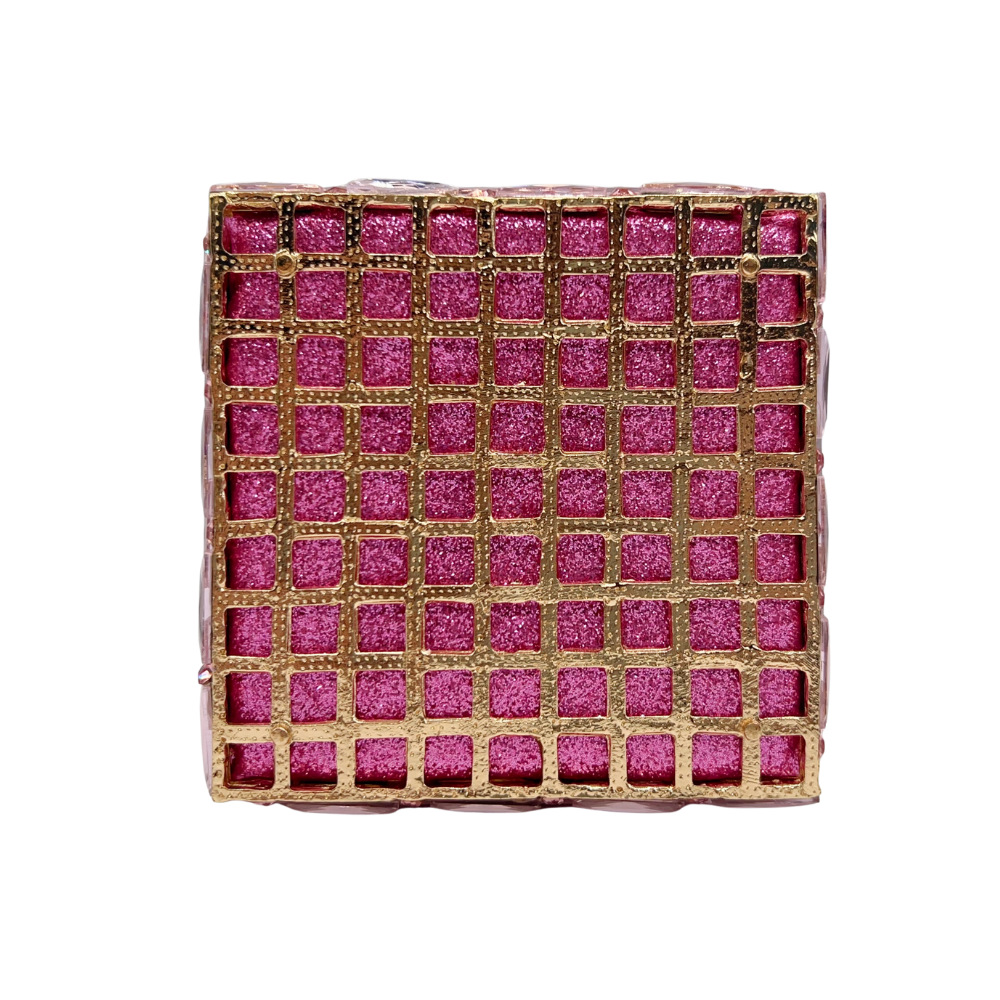 Túi clutch nữ hộp vuông nhỏ cầm tay dự tiệc đính đá — màu hồng chi tiết 2