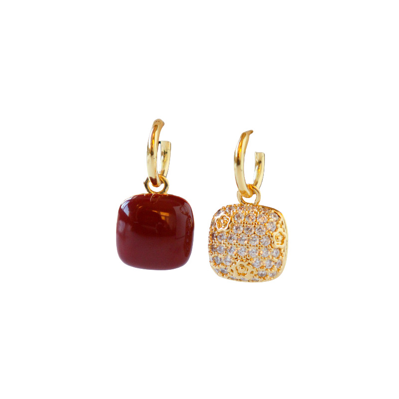 Exquisite Geometric Drop Earrings With Red Zircon For Women_voghion.com