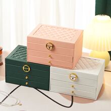 Rhombic three-layer drawer-type lock jewelry storage box nec