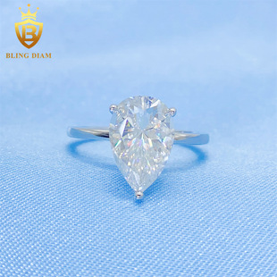 2025Ins Hot Sale Summer New S925 Silver Inlaid 4 Carat Drop-Shaped Moissanite Ring Light Luxury Jewelry Wholesale