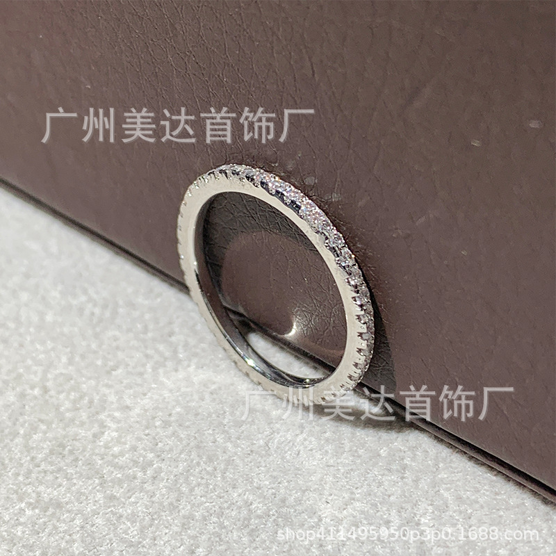 V金時尚氣質滿鑽戒指女個性ins潮冷淡風個性設計直排百搭鋯石指環