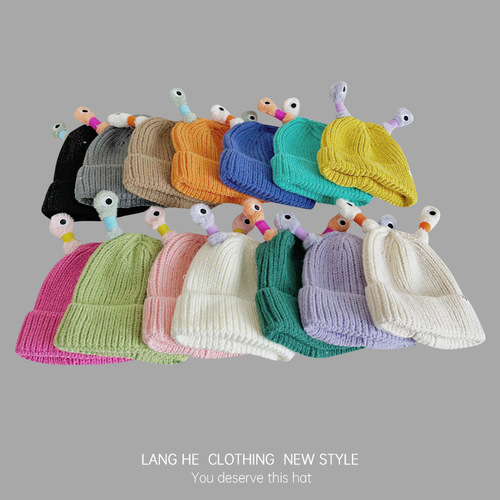Baby and Parent Knitted Hat for Autumn and Winter, Cute Cartoon Style with Funny Glowing Antennae Eyes