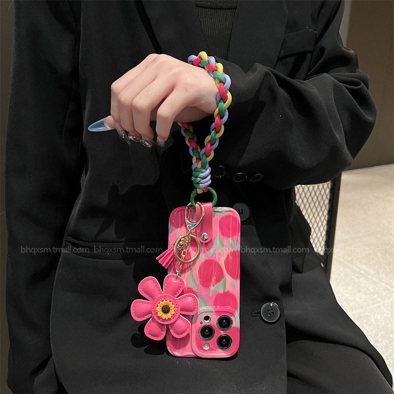 ローズレッドチューリップストラップ Apple 16promax 携帯電話ケース iPhone15promax クロスボディ 13 女性に適しています|undefined