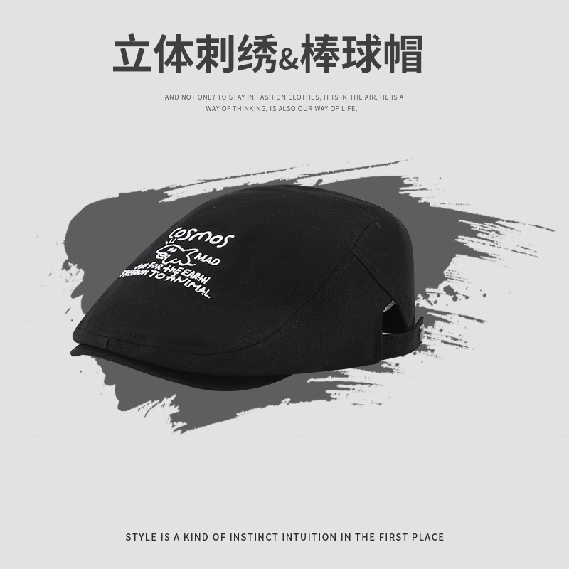 韩版设计师款可爱鲨鱼刺绣贝雷帽女街头时尚潮人个性亚文化前进帽