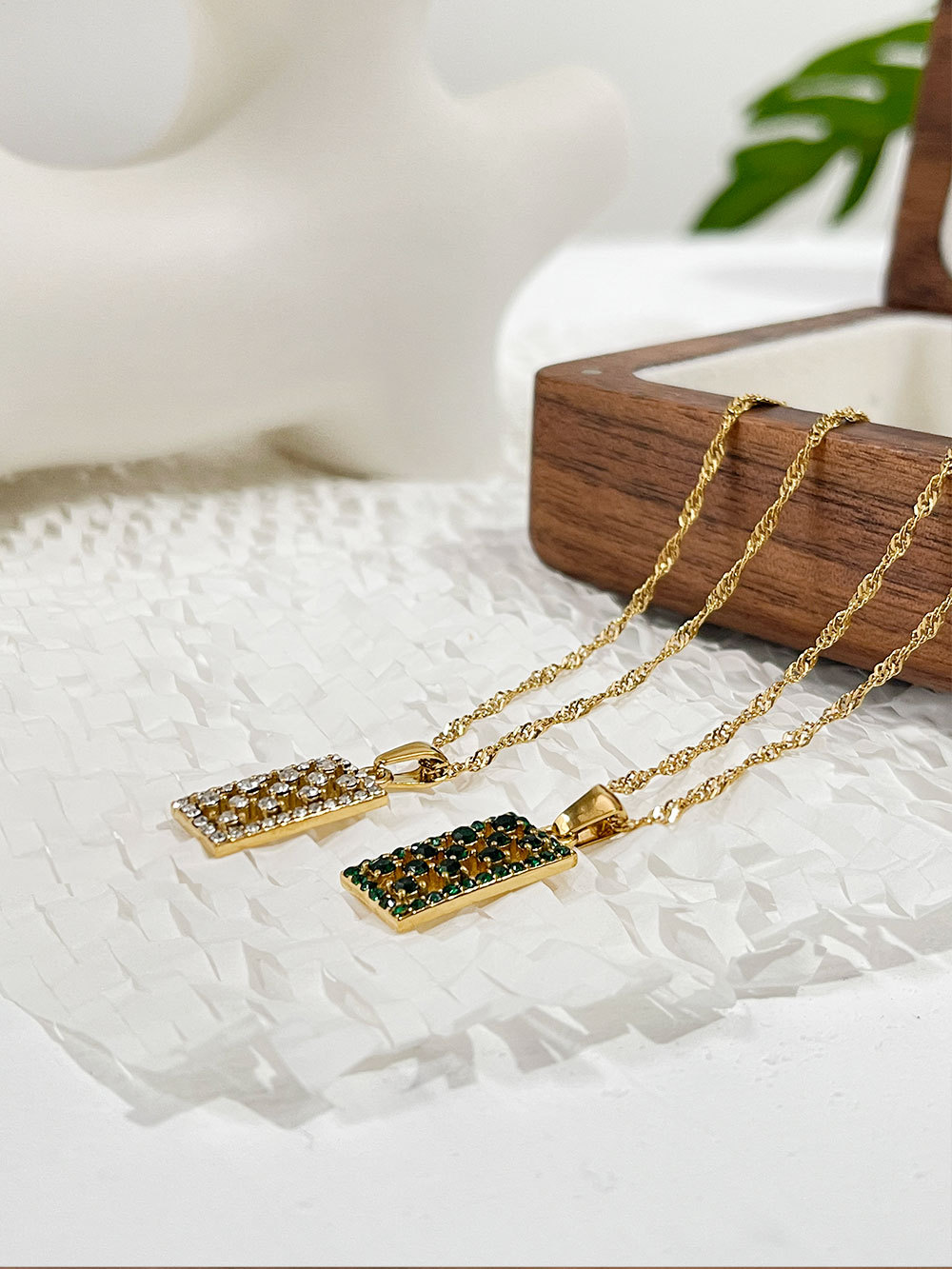 Fashion Square Stainless Steel Plating Inlay Rhinestones Pendant Necklace 1 Piece