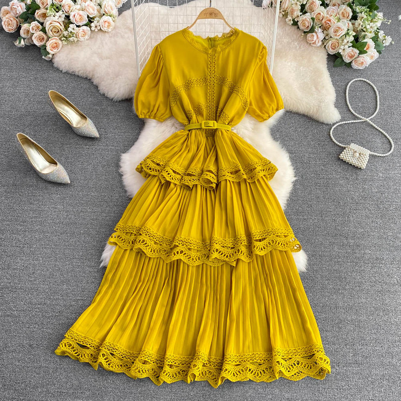 Seaside Holiday Beach Dress Retro Feminine Round Neck High Waist Cake Dress Elegant Elegant Large Swing Long Dress Seaside Holiday Beach Dress Retro Feminine Round Neck High Waist Cake Dress Elegant Elegant Large Swing Long Dress