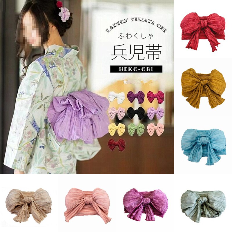 Japanese Traditional Samurai Belt, Kimono Yukata Belt, Bow Single-Layer Accessories, Pleated Flower Belt, Multi-Color Japanese Traditional Samurai Belt, Kimono Yukata Belt, Bow Single-Layer Accessories, Pleated Flower Belt, Multi-Color