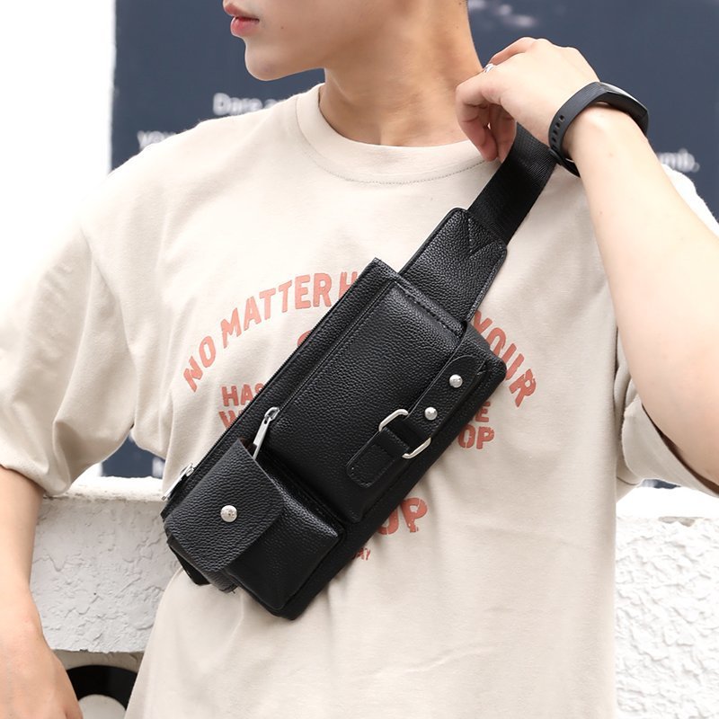 man motion Diagonal Waist pack business affairs leisure time waterproof Chest pack Multi layer single shoulder PU Chest pack One piece On behalf of