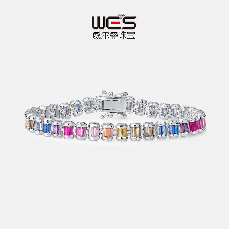 Nueva cadena de tenis de circonio de color de diamante completo transfronterizo S925 pulsera de tesoro de color arco iris con incrustaciones de plata