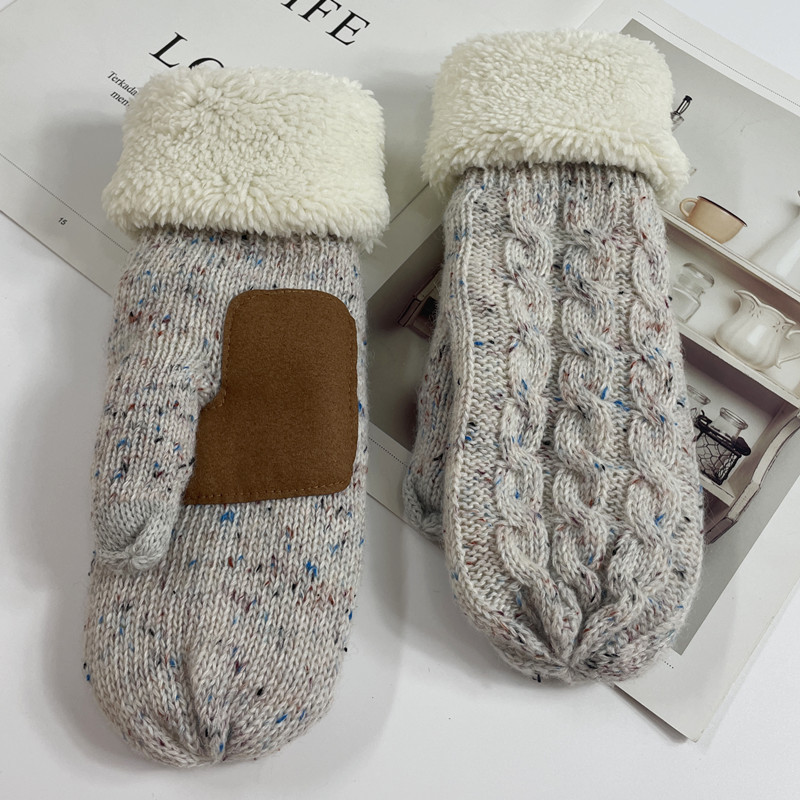 Pantalla táctil de punto de lana bolsa conjunto de hombres y mujeres de otoño e invierno al aire libre a prueba de viento cálido engrosado adulto Dedo de lana forrado de lana guantes